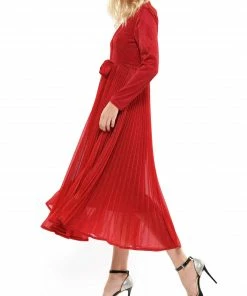 Why Dress Metallic Fabric Pleated Dress DRESSES