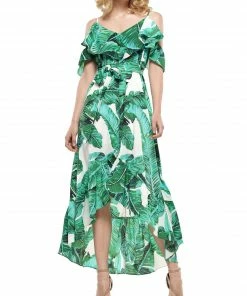 Why Dress DRESSES Tropical Printed Off The Shoulder Hilo Dress