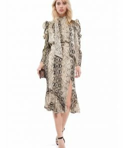Why Dress Snake Print Puff Sleeve Dress