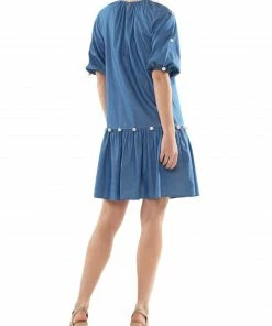 Why Dress NEW ARRIVALS Denim With Pearl Puffy Sleeve Midi Dress 7 Why Dress NEW ARRIVALS Denim With Pearl Puffy Sleeve Midi Dress