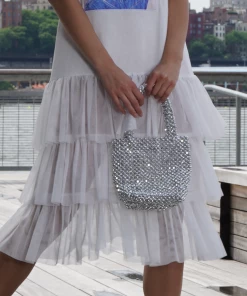 Why Dress Women Beaded Bag Silver Acrylic Tote Bags SALE