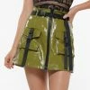 Why Dress POCKET ZIP FRONT BELTED LEATHER MINI SKIRT
