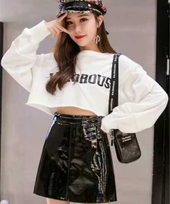 Why Dress BRIGHT LEATHER A-LINE SCUBA MINI SKIRT SKIRTS