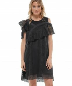 Why Dress DRESSES LACE CUTOUT SHOULDER MESH DRESS