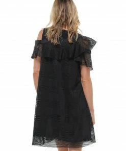 Why Dress DRESSES LACE CUTOUT SHOULDER MESH DRESS