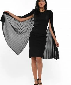 Why Dress PLEATED SLEEVE MIDI DRESS DRESSES