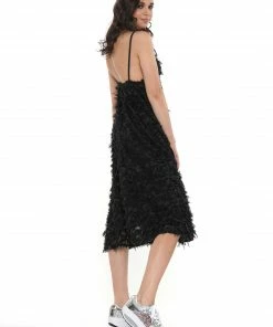 Why Dress RUTHLESS SATIN STRAP BACKLESS FEATHER MIDI DRESS