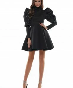 Why Dress HIGH NECK PUFF SLEEVE CHIFFON MINI DRESS