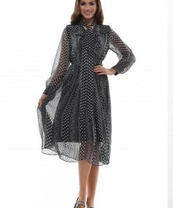 Why Dress POLKA DOT PLEATS SHIRRING MIDI DRESS