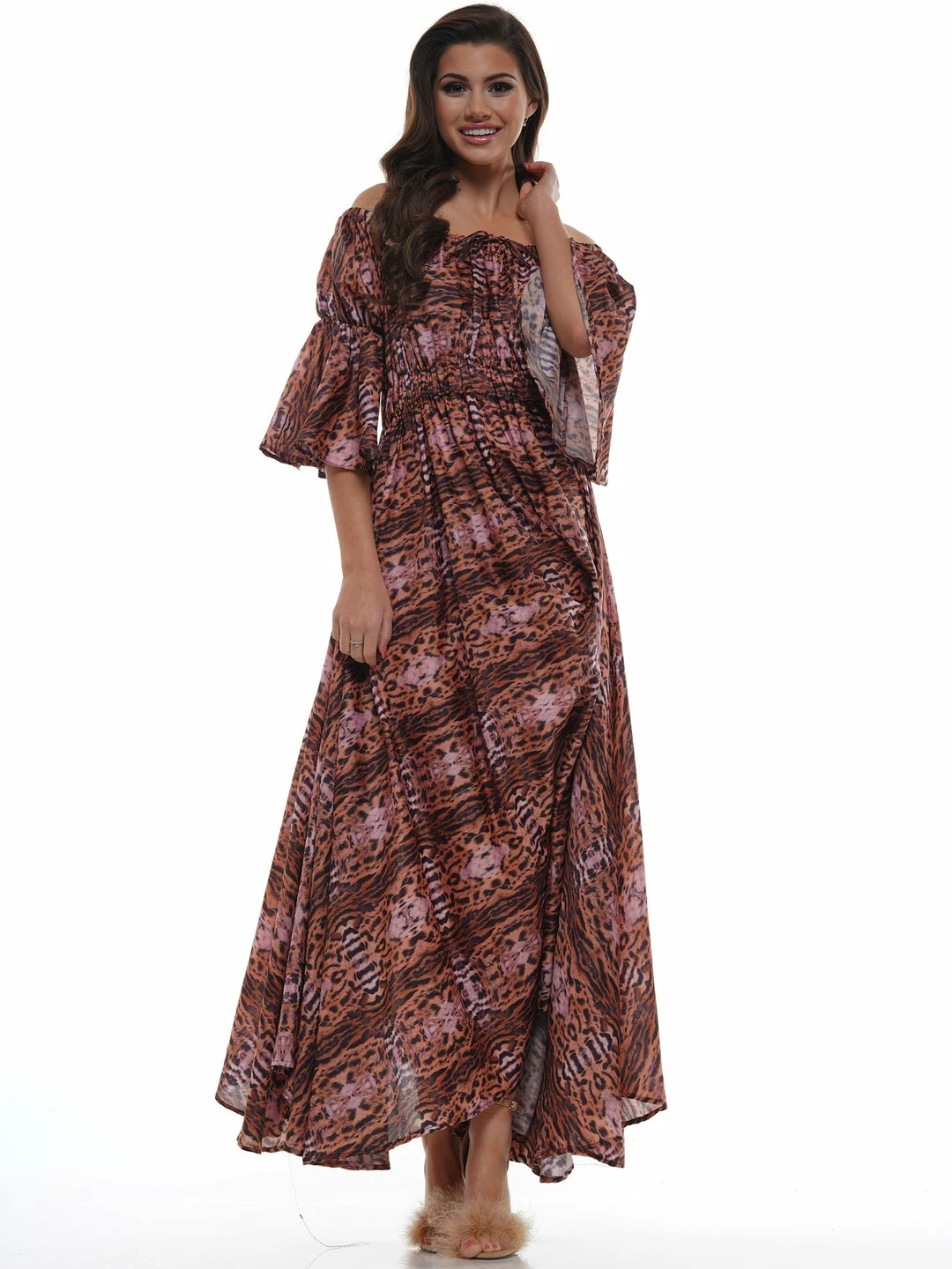 Why Dress DRESSES LEOPARD OFF SHOULDER SHIRRING DETAIL MAXI DRESS 6 Why Dress DRESSES LEOPARD OFF SHOULDER SHIRRING DETAIL MAXI DRESS