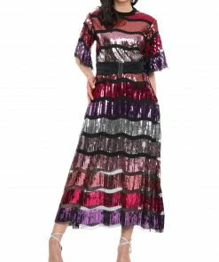 Why Dress DRESSES Tiered Tie Waist Sequin Maxi Dress