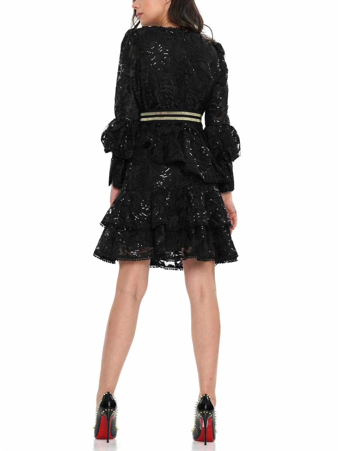 Why Dress Ruffle Tiered Tie Waist Sequin Lace Mini Dress 5 Why Dress Ruffle Tiered Tie Waist Sequin Lace Mini Dress
