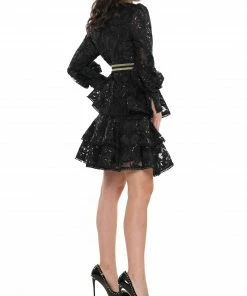 Why Dress Ruffle Tiered Tie Waist Sequin Lace Mini Dress 6 Why Dress Ruffle Tiered Tie Waist Sequin Lace Mini Dress