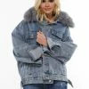 Why Dress DENIM JACKET WITH FAUX FUR OUTERWEAR