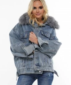 Why Dress DENIM JACKET WITH FAUX FUR OUTERWEAR