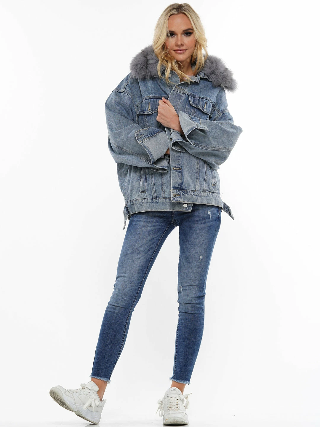 Why Dress DENIM JACKET WITH FAUX FUR OUTERWEAR 6 Why Dress DENIM JACKET WITH FAUX FUR OUTERWEAR