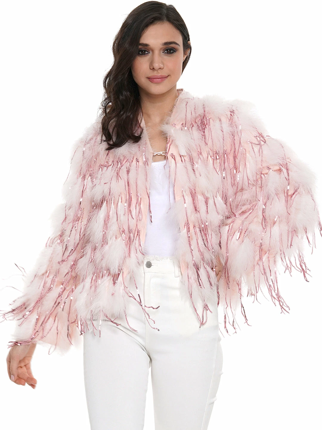 Why Dress SEQUIN FURRY FRINGE DETAIL JACKET 3 Why Dress SEQUIN FURRY FRINGE DETAIL JACKET
