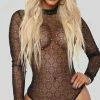 Why Dress LONG SLEEVE HOLLOW OUT SOLID COLOR MESH BODYSUIT JUMPSUITS