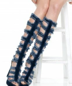 Why Dress PANTS PEEP TOE HOLLOW OUT CHUNKY HEEL DENIM SANDAL