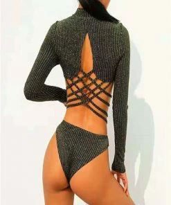 Why Dress MESH STRIPE LONG SLEEVE METALLIC JUMPSUITS