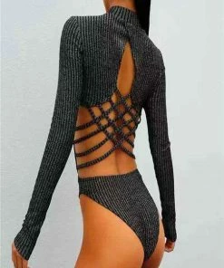 Why Dress MESH STRIPE LONG SLEEVE METALLIC JUMPSUITS