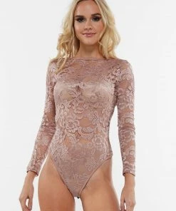 Why Dress V-NECK LONG SLEEVE CUTOUT DETAIL LACE BODYSUIT