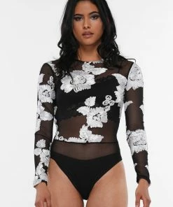 Why Dress EMBROIDERY LACE CHIFFON SEE-THROUGH BODYSUIT JUMPSUITS