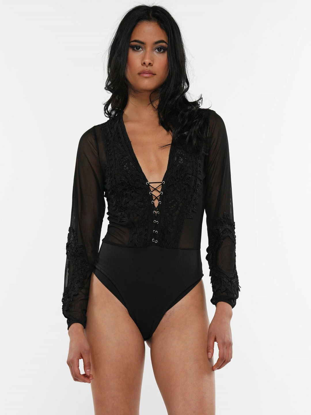 Why Dress BODYSUITS DEEP V-NECK SHEER FLORAL CORSET FRONT LONG SLEEVE 3 Why Dress BODYSUITS DEEP V-NECK SHEER FLORAL CORSET FRONT LONG SLEEVE