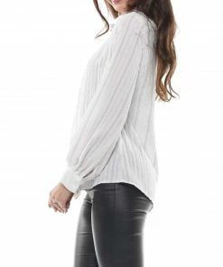 Why Dress TOPS Pinstripe Button Up Long Sleeve Blouse
