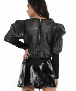 Why Dress Metallic Floral Puffy Long Sleeve 8 Why Dress Metallic Floral Puffy Long Sleeve