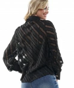 Why Dress TOPS Striped Sheer Frayed Long Sleeve 8 Why Dress TOPS Striped Sheer Frayed Long Sleeve