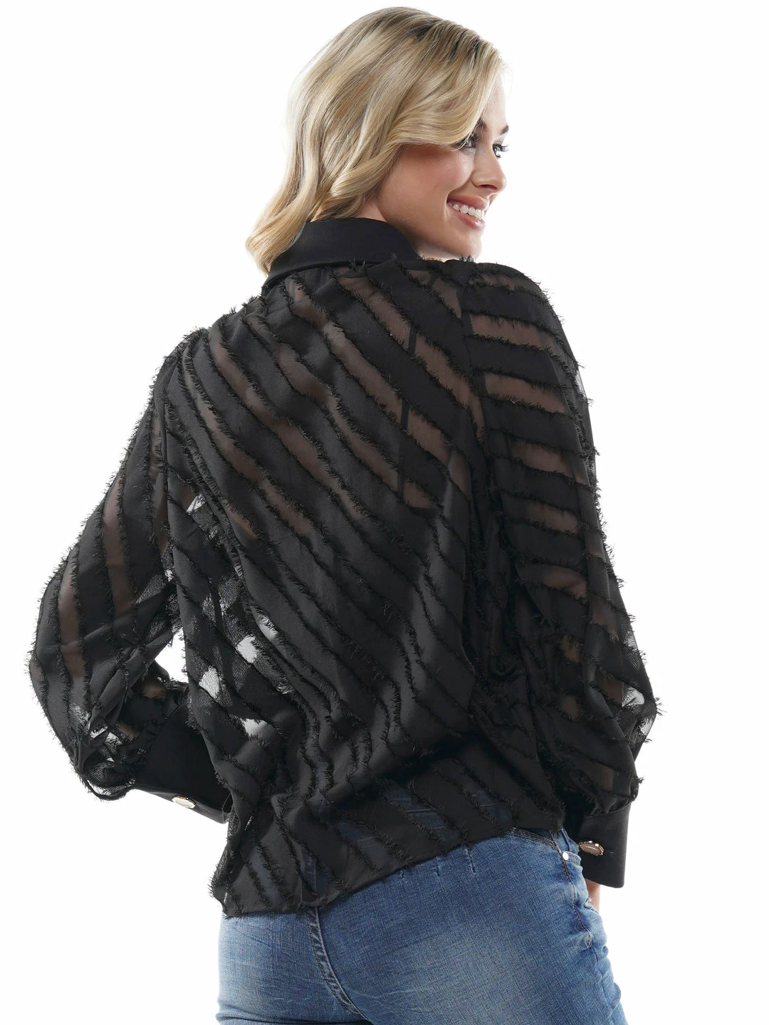 Why Dress TOPS Striped Sheer Frayed Long Sleeve 5 Why Dress TOPS Striped Sheer Frayed Long Sleeve