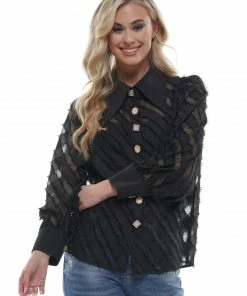 Why Dress TOPS Striped Sheer Frayed Long Sleeve 9 Why Dress TOPS Striped Sheer Frayed Long Sleeve