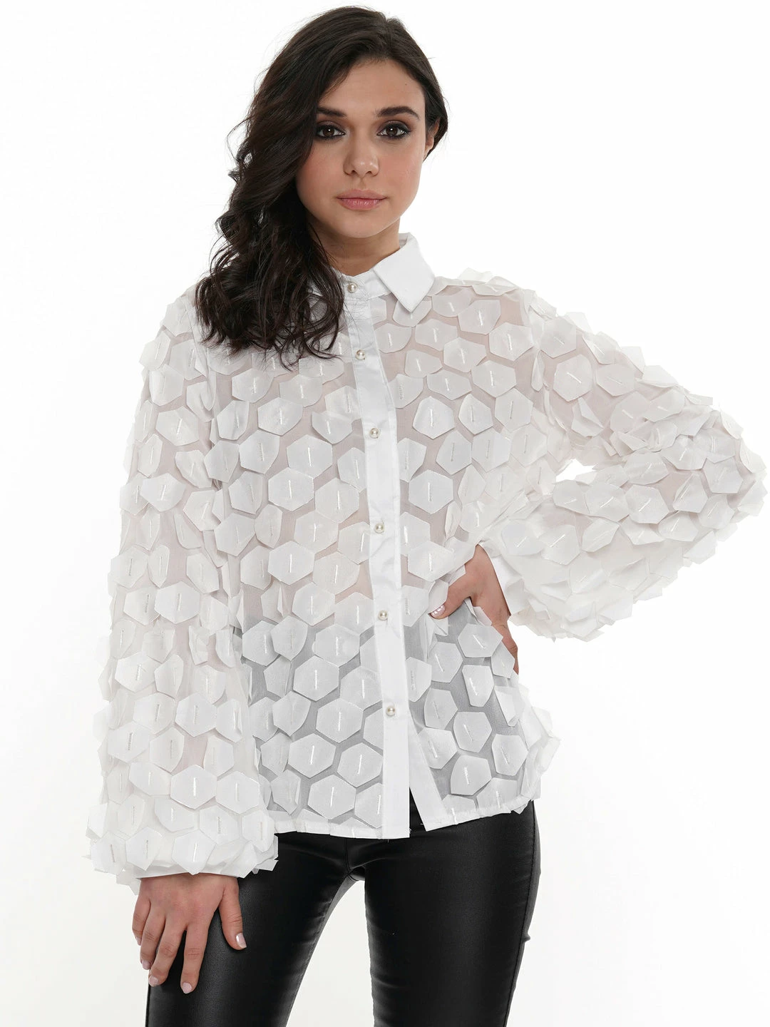 Why Dress TOPS Puffy Hex Sheer Long Sleeve 6 Why Dress TOPS Puffy Hex Sheer Long Sleeve