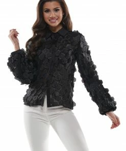 Why Dress TOPS Puffy Hex Sheer Long Sleeve