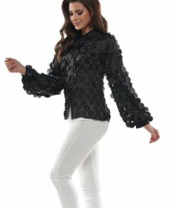 Why Dress TOPS Puffy Hex Sheer Long Sleeve