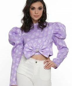 Why Dress Puffy Shoulder Polka Dot Ribbon Crop Top TOPS 24 Why Dress Puffy Shoulder Polka Dot Ribbon Crop Top TOPS