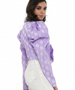 Why Dress Puffy Shoulder Polka Dot Ribbon Crop Top TOPS 21 Why Dress Puffy Shoulder Polka Dot Ribbon Crop Top TOPS