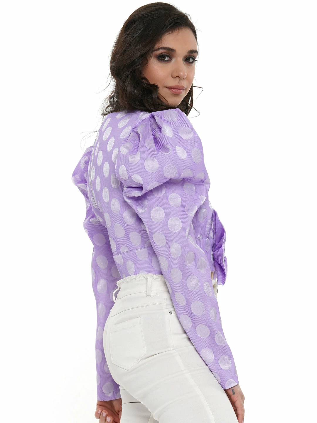 Why Dress Puffy Shoulder Polka Dot Ribbon Crop Top TOPS 10 Why Dress Puffy Shoulder Polka Dot Ribbon Crop Top TOPS