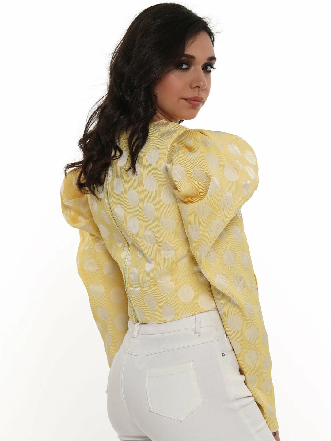 Why Dress Puffy Shoulder Polka Dot Ribbon Crop Top TOPS 4 Why Dress Puffy Shoulder Polka Dot Ribbon Crop Top TOPS