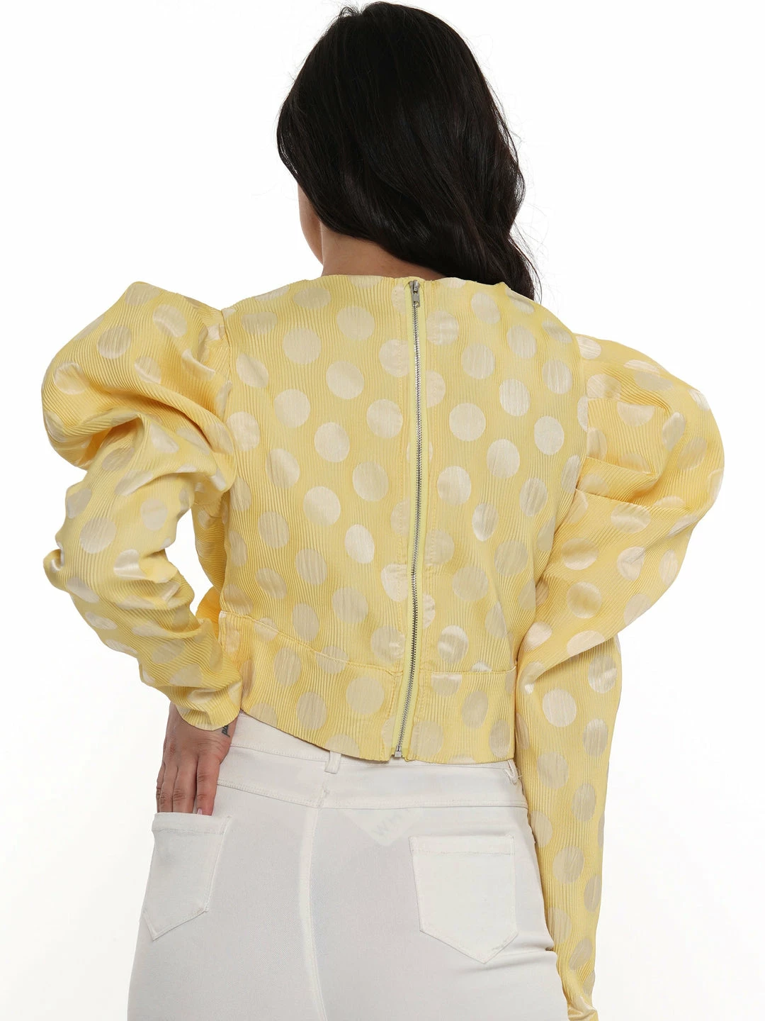 Why Dress Puffy Shoulder Polka Dot Ribbon Crop Top TOPS 5 Why Dress Puffy Shoulder Polka Dot Ribbon Crop Top TOPS