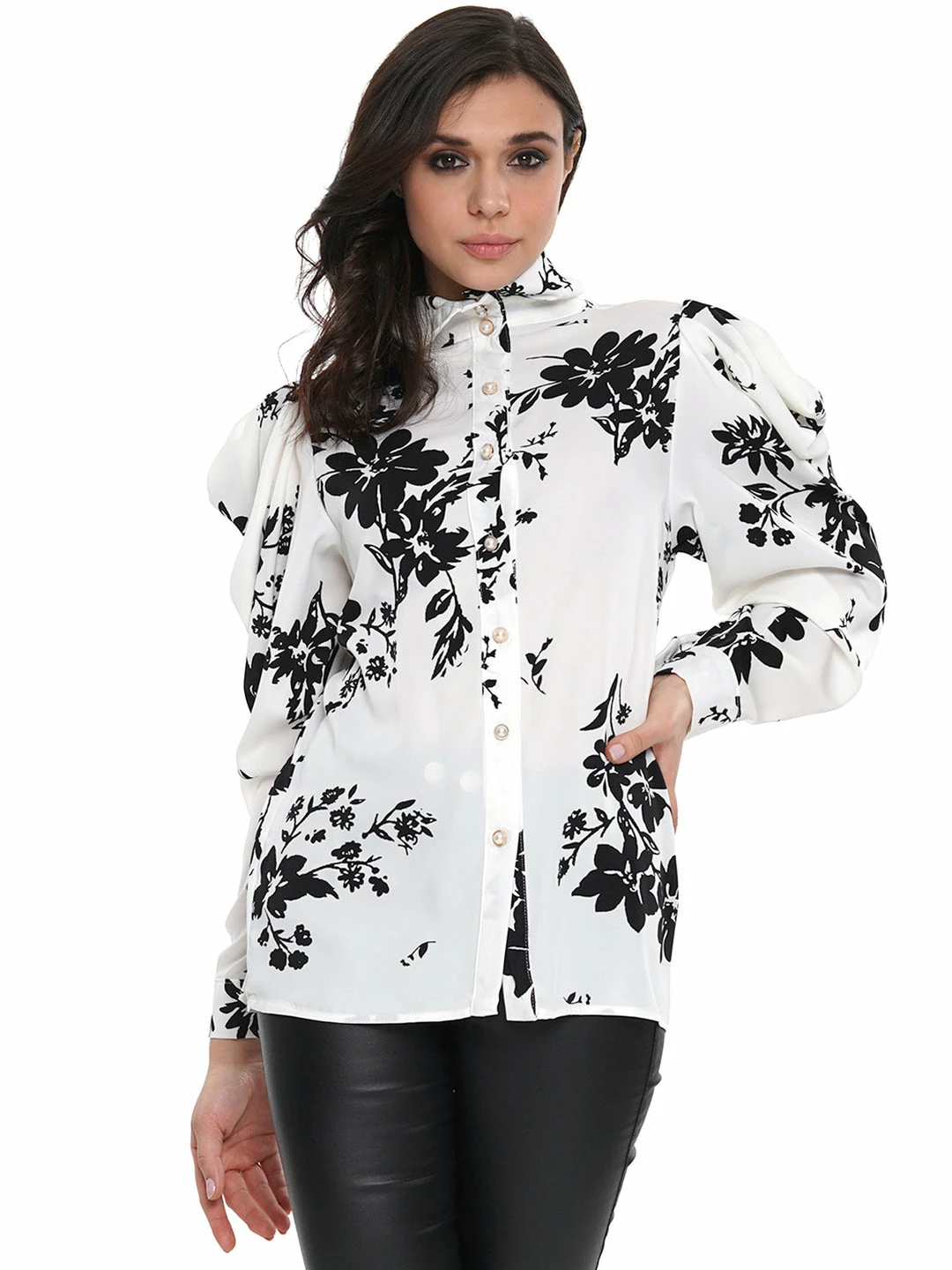 Why Dress Floral Silhouette Button Up TOPS 9 Why Dress Floral Silhouette Button Up TOPS