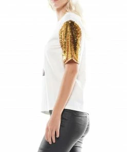 Why Dress Sunglass Girl Patch With Sequin Sleeve T-shirt