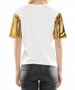 Why Dress Sunglass Girl Patch With Sequin Sleeve T-shirt 8 Why Dress Sunglass Girl Patch With Sequin Sleeve T-shirt