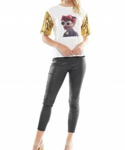 Why Dress Sunglass Girl Patch With Sequin Sleeve T-shirt 9 Why Dress Sunglass Girl Patch With Sequin Sleeve T-shirt