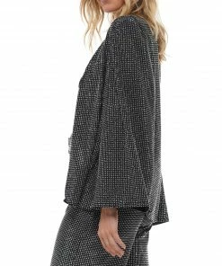 Why Dress Iridescent Rhinestone Slitted Sleeve Jacket OUTERWEAR