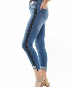 Why Dress Beaded Line Point Denim BOTTOMS