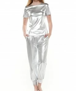 Why Dress BOTTOMS Metallic Jogger Pants