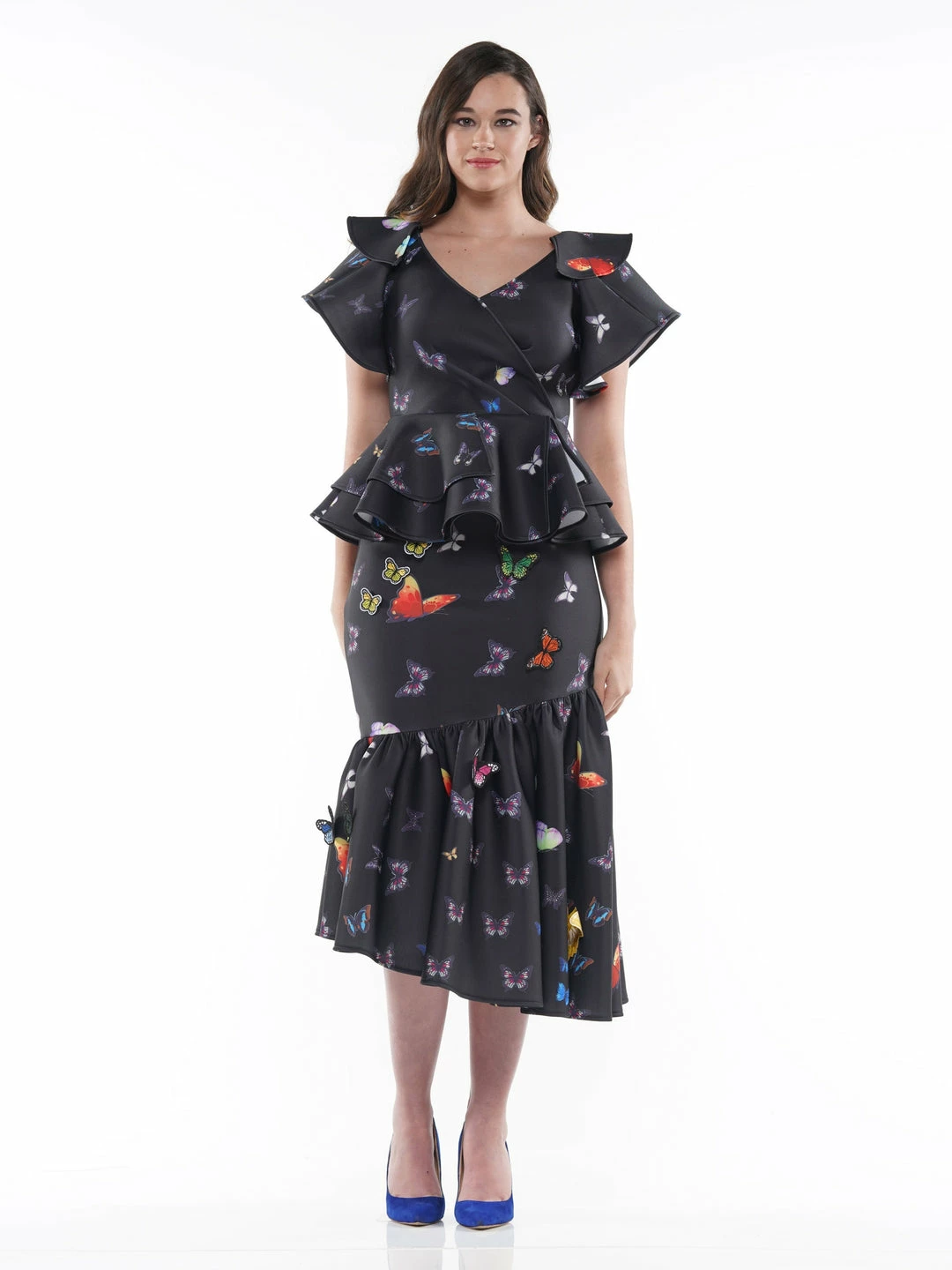 Why Dress Unbalanced Length Butter Fly Pattern Printed On Scuba BOTTOMS 3 Why Dress Unbalanced Length Butter Fly Pattern Printed On Scuba BOTTOMS