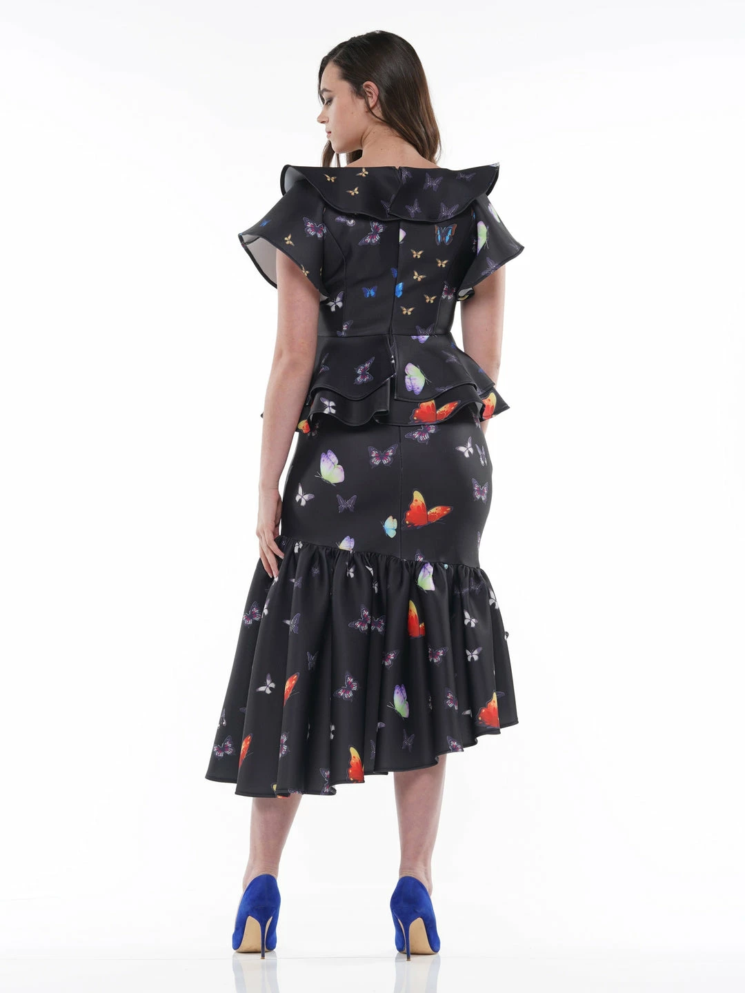 Why Dress Unbalanced Length Butter Fly Pattern Printed On Scuba BOTTOMS 4 Why Dress Unbalanced Length Butter Fly Pattern Printed On Scuba BOTTOMS